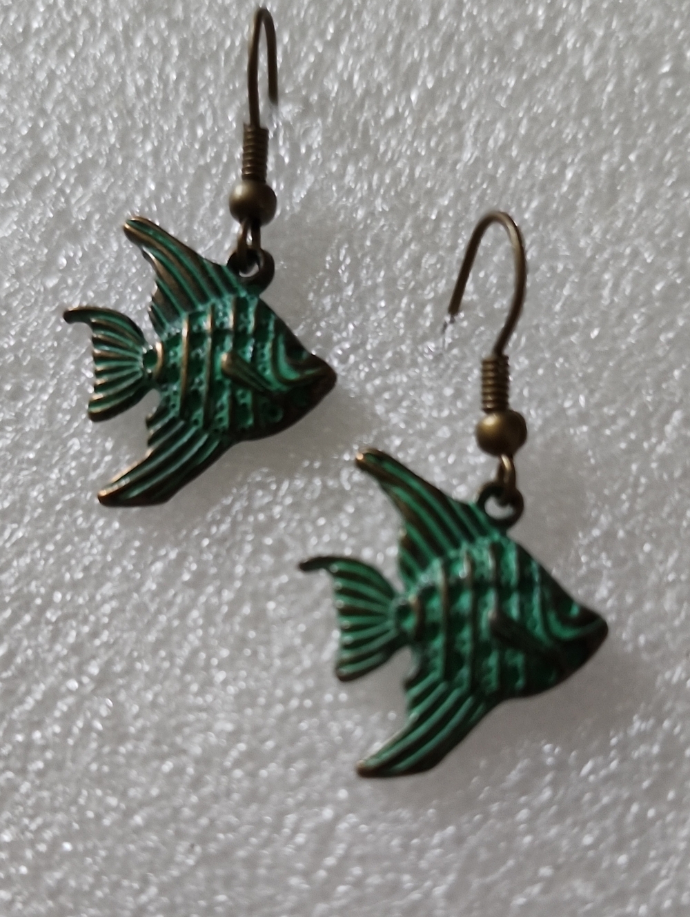 Hand Crafted Green Fish Dangle Earrings